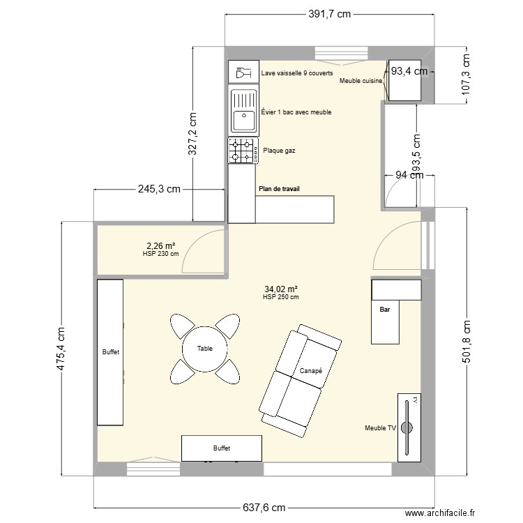 MONTMERLE. Plan de 2 pièces et 36 m2