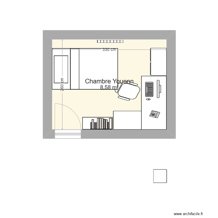 Chambre de Y. Plan de 1 pièce et 9 m2