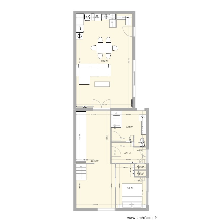 Cuisine. Plan de 7 pièces et 78 m2