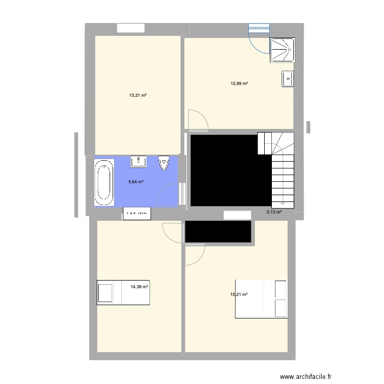 étage avec extension 2. Plan de 8 pièces et 73 m2