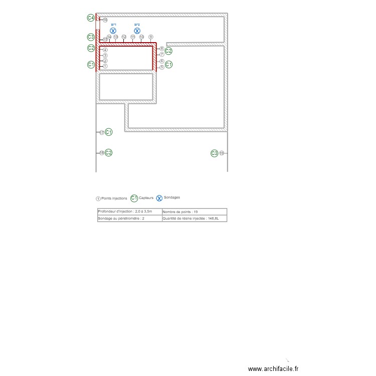 Guerault. Plan de 3 pièces et 60 m2