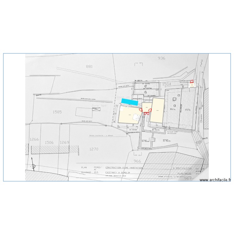 TERRAIN . Plan de 4 pièces et 68 m2