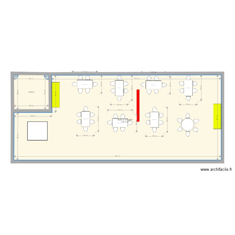 Plan salle à manger principale avec table rectangle - Plan 2 pièces 114