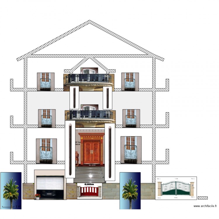 Façade. Plan de 0 pièce et 0 m2