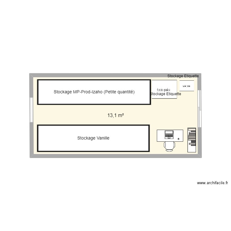 Plan Stockage MP et étiquette R+2. Plan de 1 pièce et 13 m2