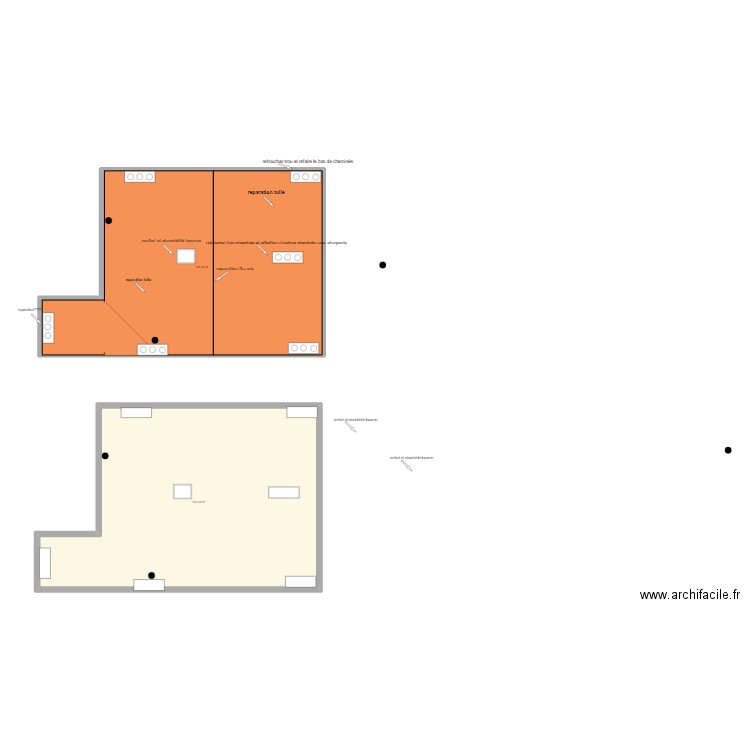 toiture pour réparation. Plan de 2 pièces et 249 m2