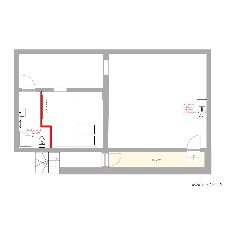 combles. Plan de 1 pièce et 6 m2