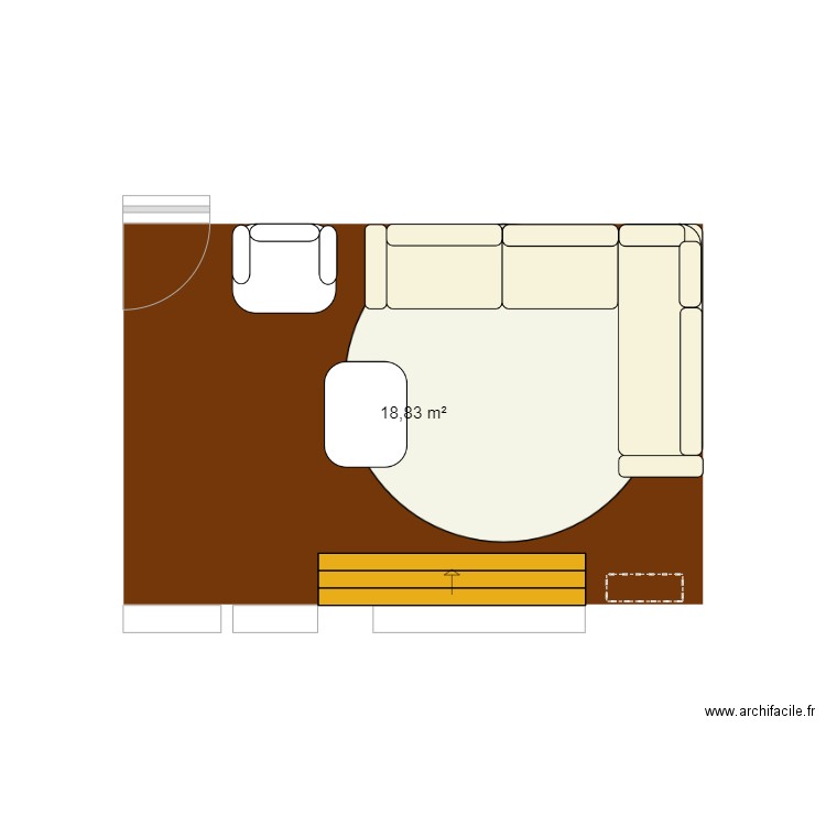 Salon v2. Plan de 1 pièce et 19 m2