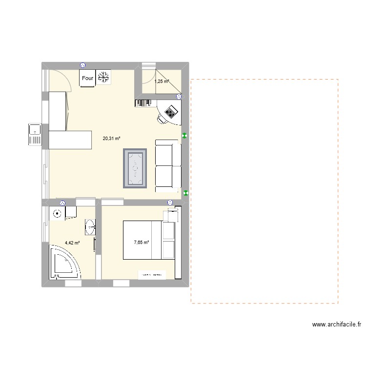 Maison v2. Plan de 4 pièces et 34 m2