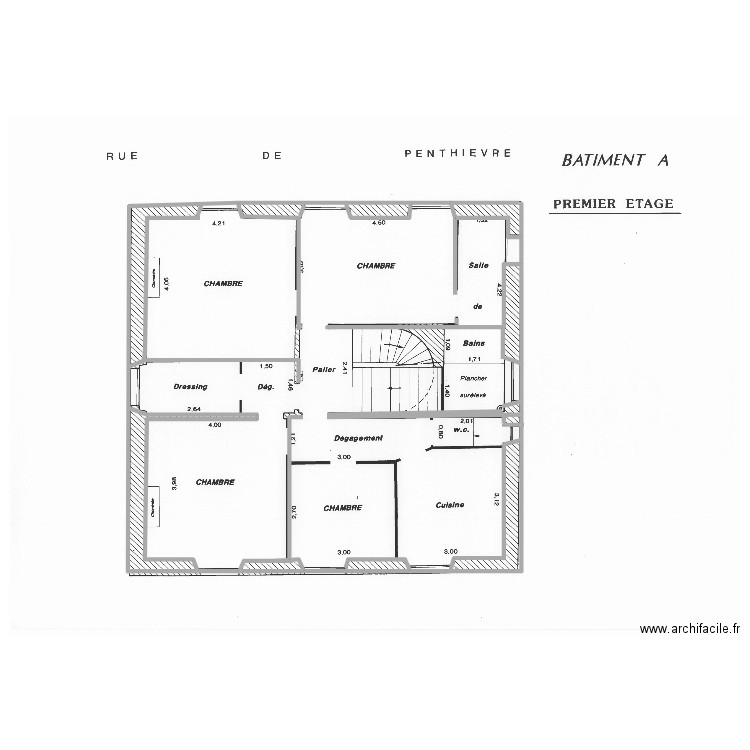 Batiment A - 1er étage. Plan de 2 pièces et 7 m2