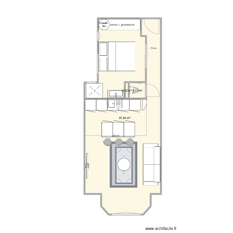 Kriou autre option. Plan de 3 pièces et 38 m2