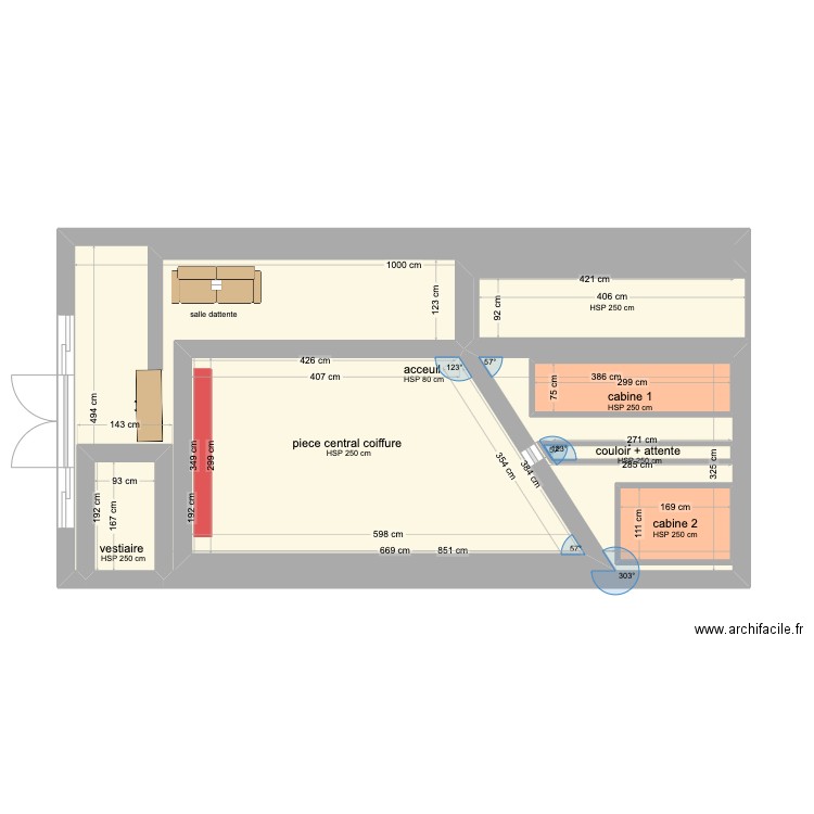 salon NS . Plan de 7 pièces et 46 m2