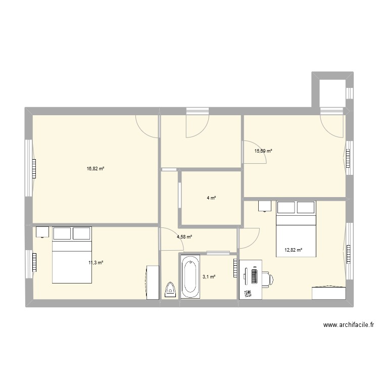 appartement. Plan de 7 pièces et 68 m2