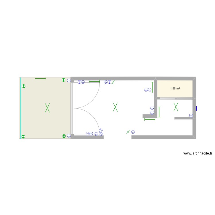 Projet chambre 5 étoiles: Electricité. Plan de 1 pièce et 2 m2