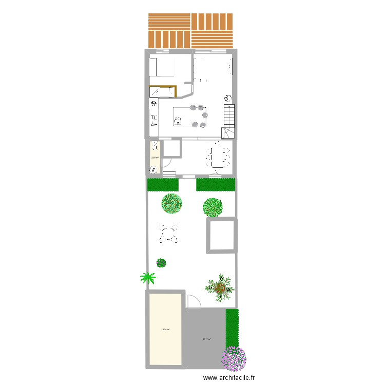 MAISON RDC 2. Plan de 3 pièces et 27 m2