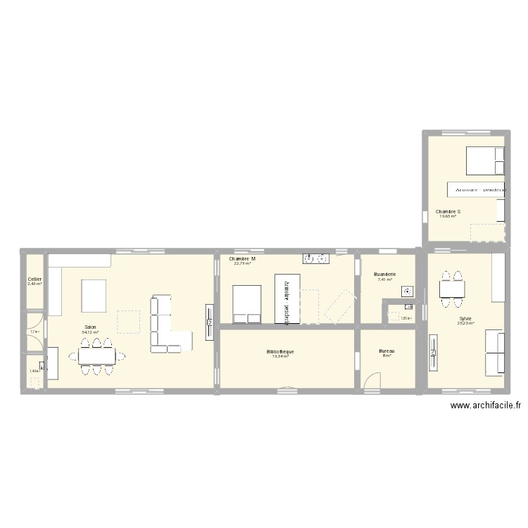 Grange 1. Plan de 11 pièces et 164 m2