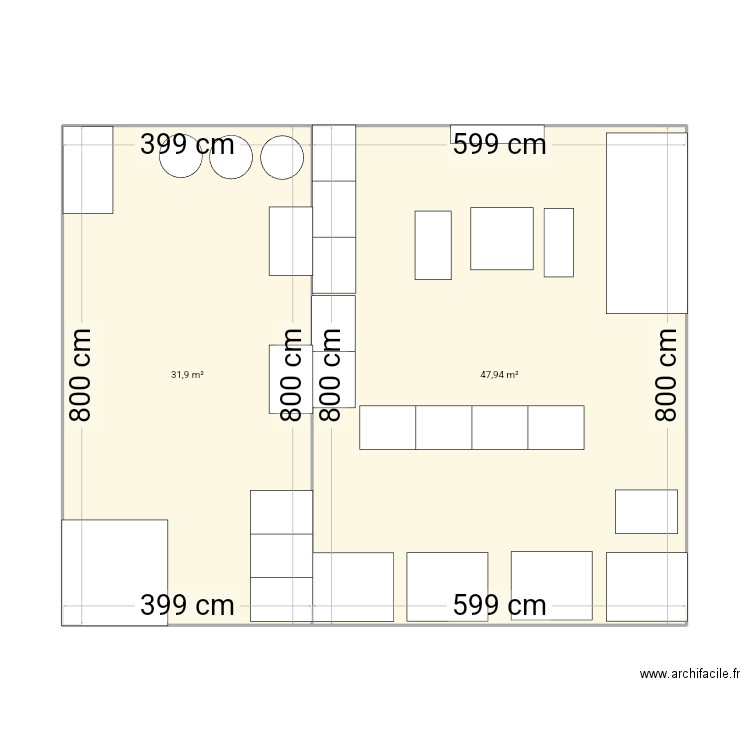 bh22. Plan de 2 pièces et 80 m2