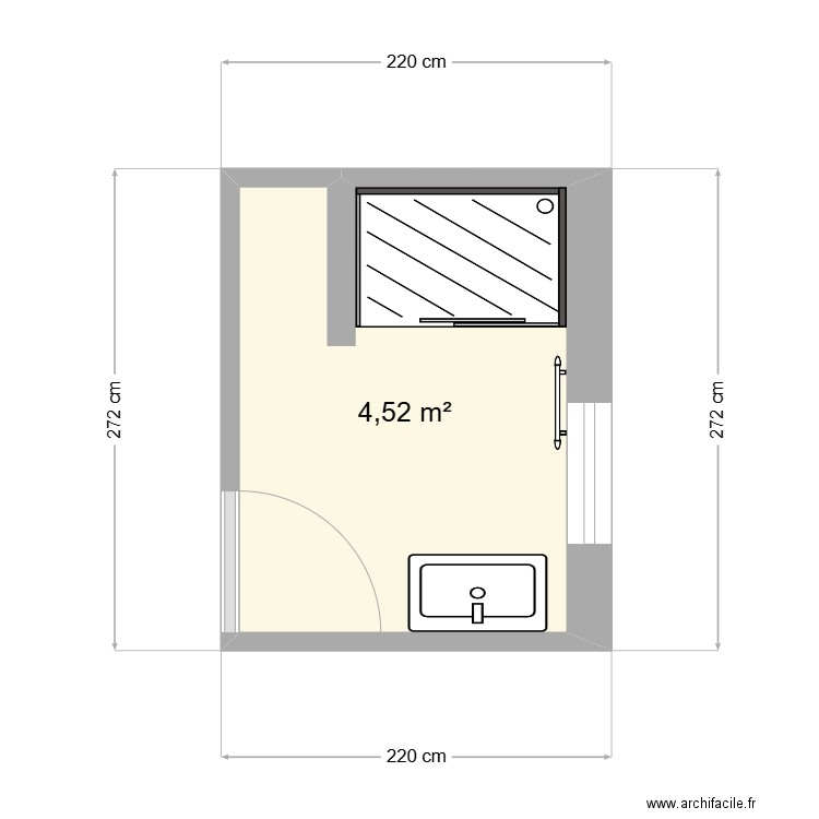 SDB. Plan de 1 pièce et 5 m2