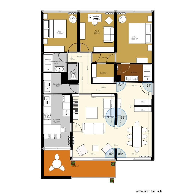 RENAISCHAMv3. Plan de 13 pièces et 120 m2