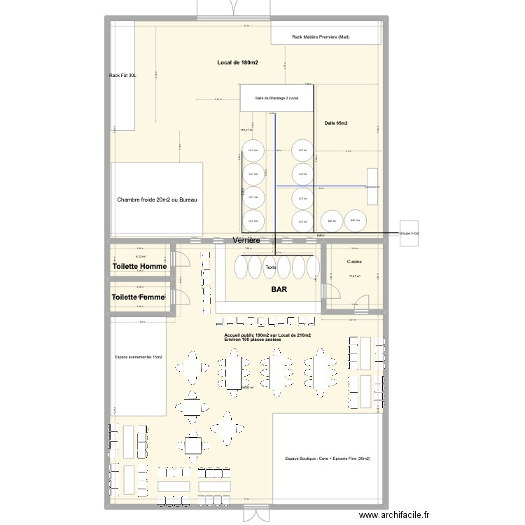 BrewPub. Plan de 5 pièces et 389 m2