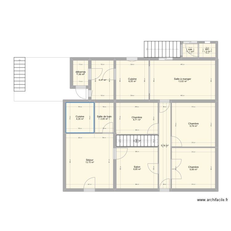 groneau. Plan de 15 pièces et 90 m2