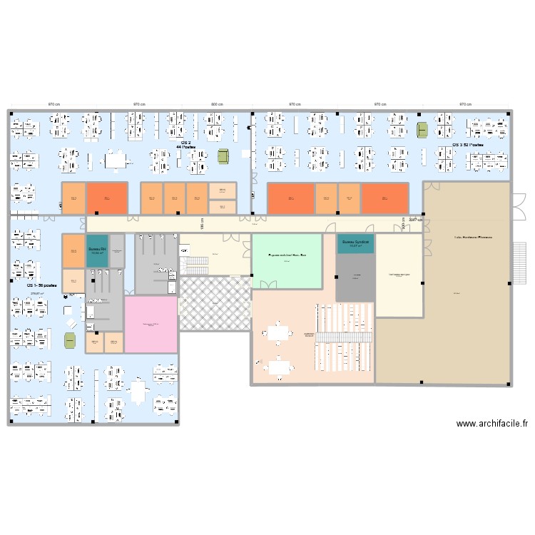 28.02 Plan R+1 V0. Plan de 32 pièces et 2065 m2