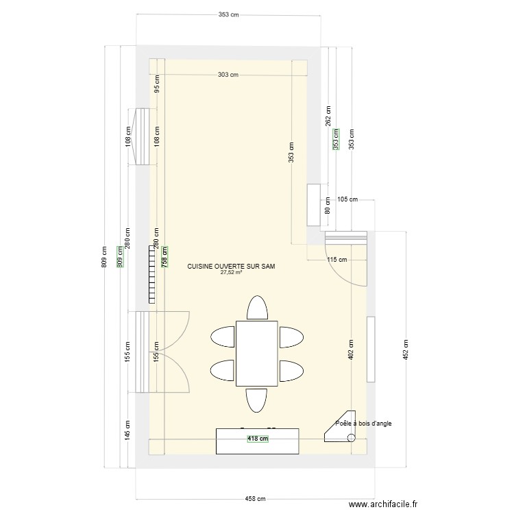 CUISINE VIERGE 4. Plan de 1 pièce et 28 m2