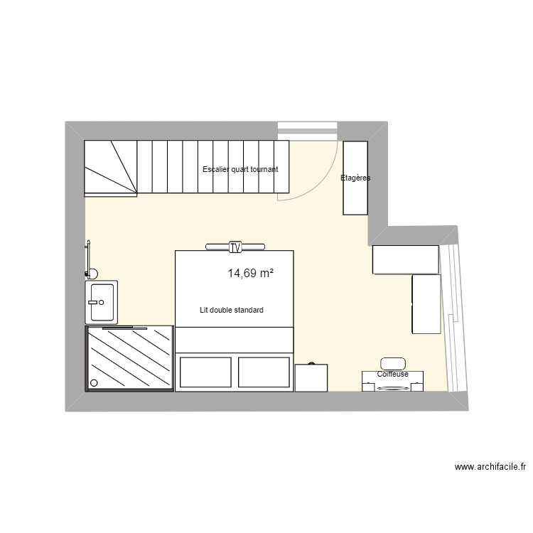 CHAMBRE 2. Plan de 1 pièce et 15 m2