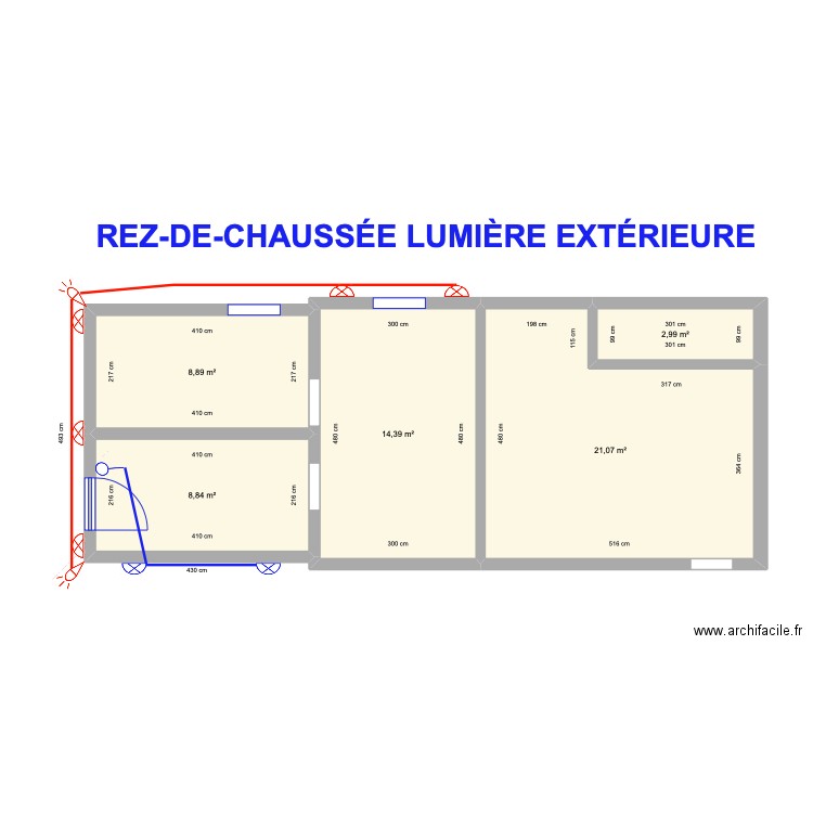 Rez de chaussée LUMIÈRE EXTÉRIEURE. Plan de 5 pièces et 56 m2