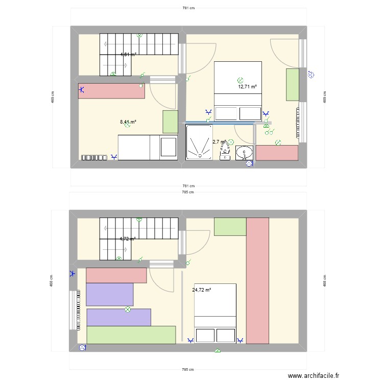 SDB. Plan de 6 pièces et 58 m2