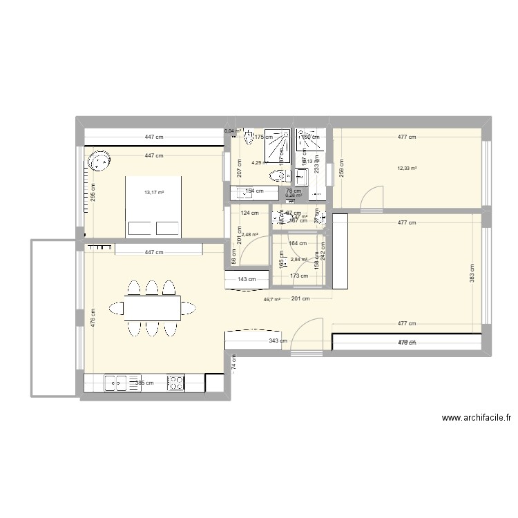 Ernestine +5 -- situation projetée. Plan de 13 pièces et 91 m2