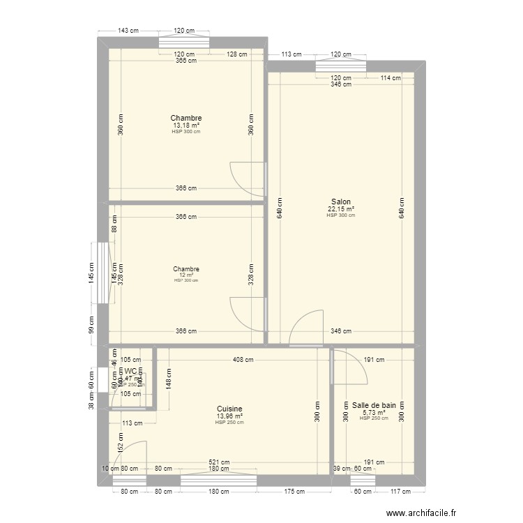 Plan actuel. Plan de 6 pièces et 68 m2