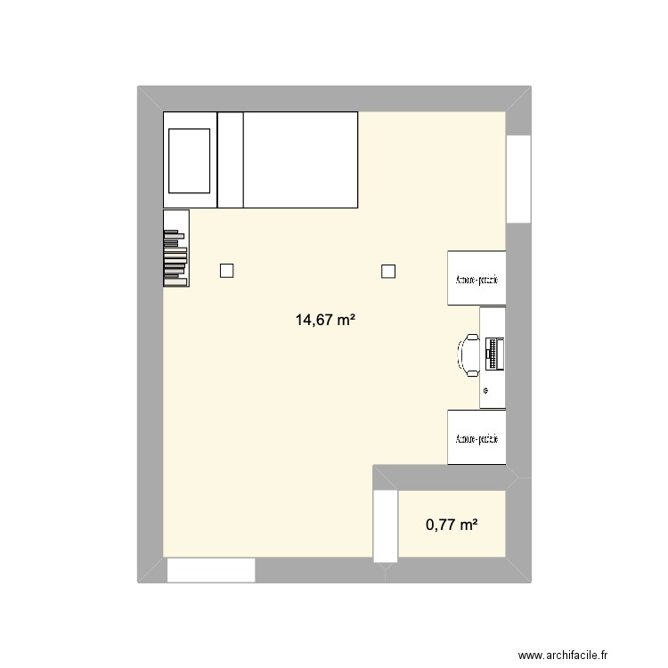 Chambre Constance. Plan de 2 pièces et 15 m2