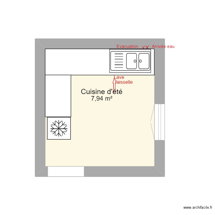 Plan Cuisine été. Plan de 1 pièce et 8 m2