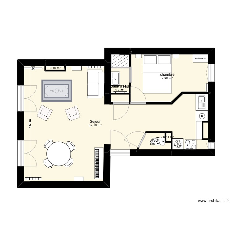 Plan 20-03-2025. Plan de 6 pièces et 43 m2