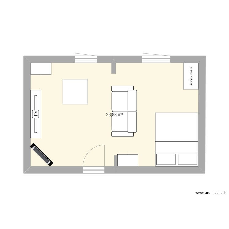 location salle. Plan de 1 pièce et 24 m2