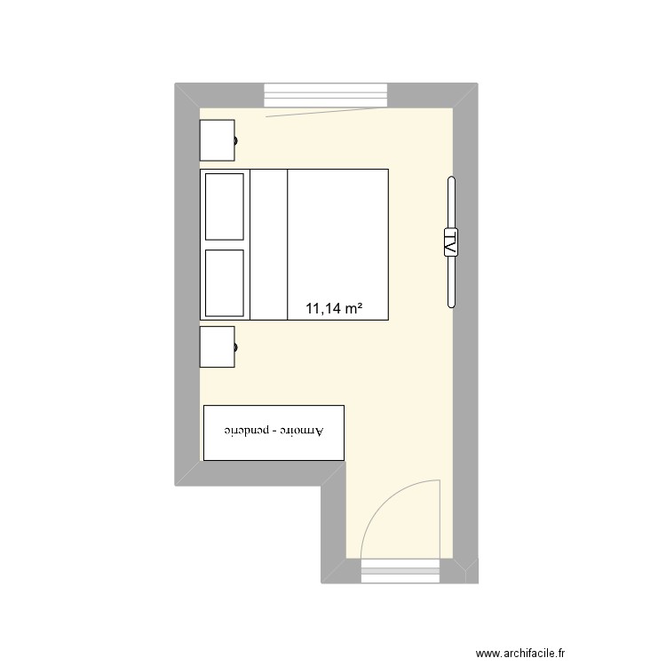 Chambre 2 . Plan de 1 pièce et 11 m2