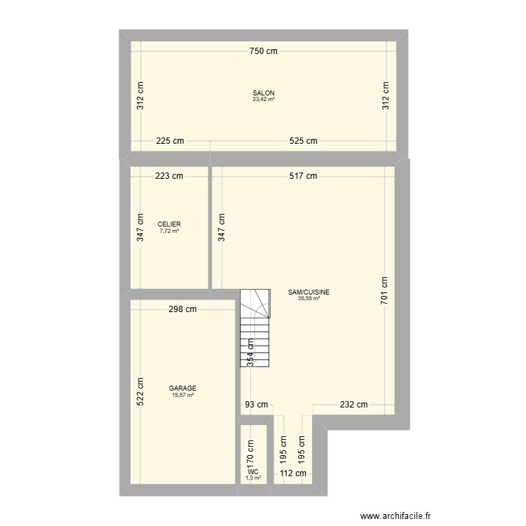 Plan Rousies Rdc. Plan de 5 pièces et 84 m2