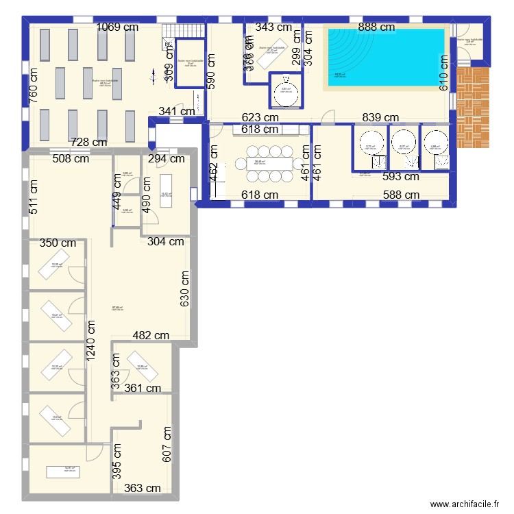 Cabinet existant + extension 2.1. Plan de 21 pièces et 417 m2