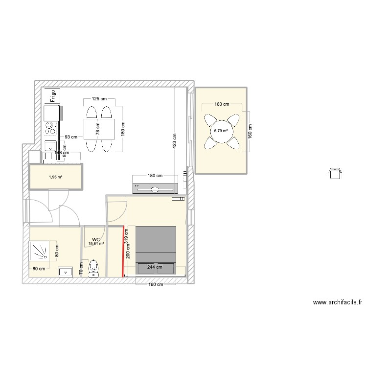 B22 01. Plan de 3 pièces et 25 m2