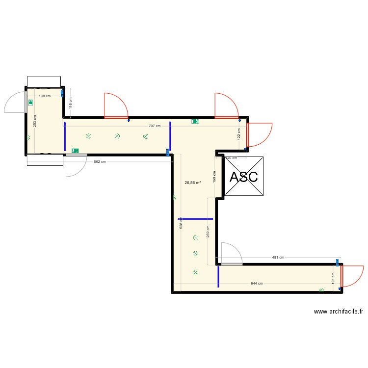 Palier BAT C26 R+6. Plan de 1 pièce et 27 m2