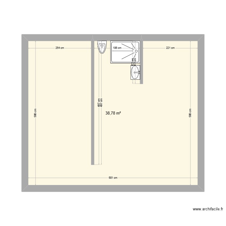 SE Appartement Droite Batiment B. Plan de 1 pièce et 39 m2