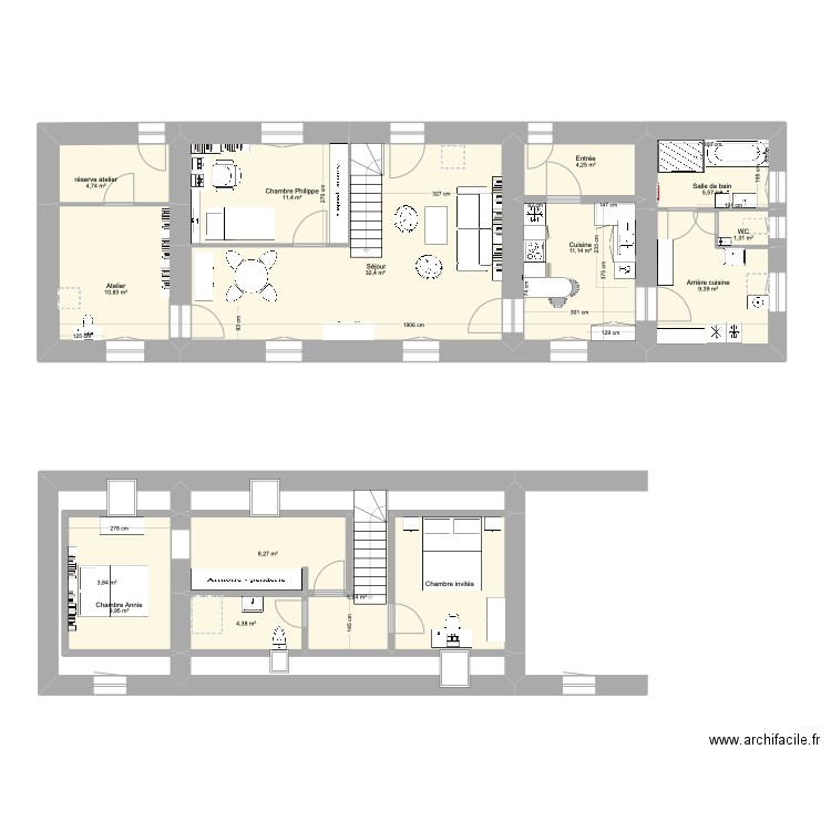 combles. Plan de 17 pièces et 143 m2