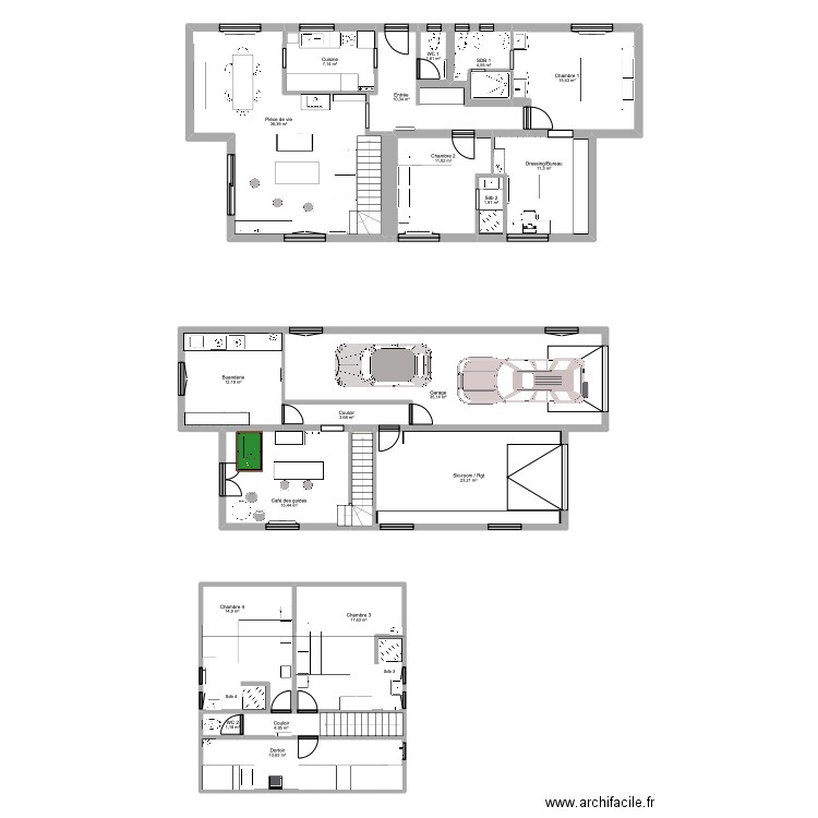 Chalet Sierra. Plan de 22 pièces et 264 m2