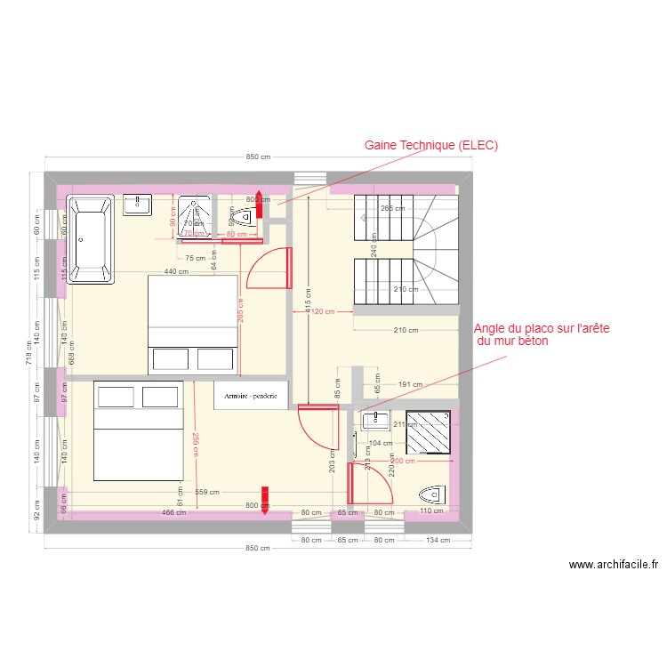 CHAMBRES OUEST. Plan de 3 pièces et 54 m2