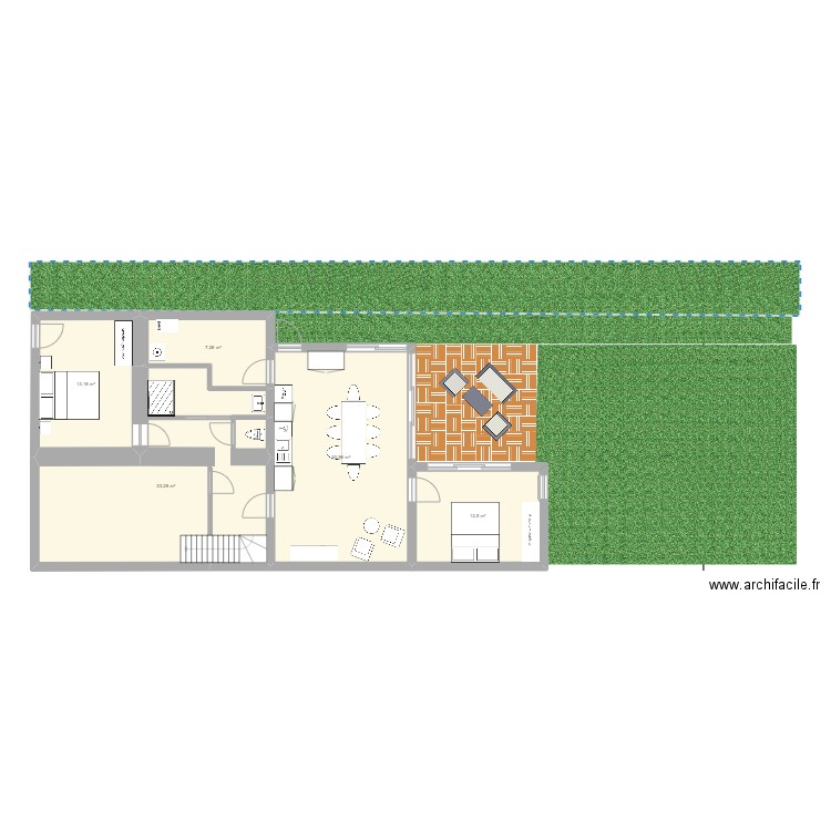 RDC veranda. Plan de 5 pièces et 97 m2