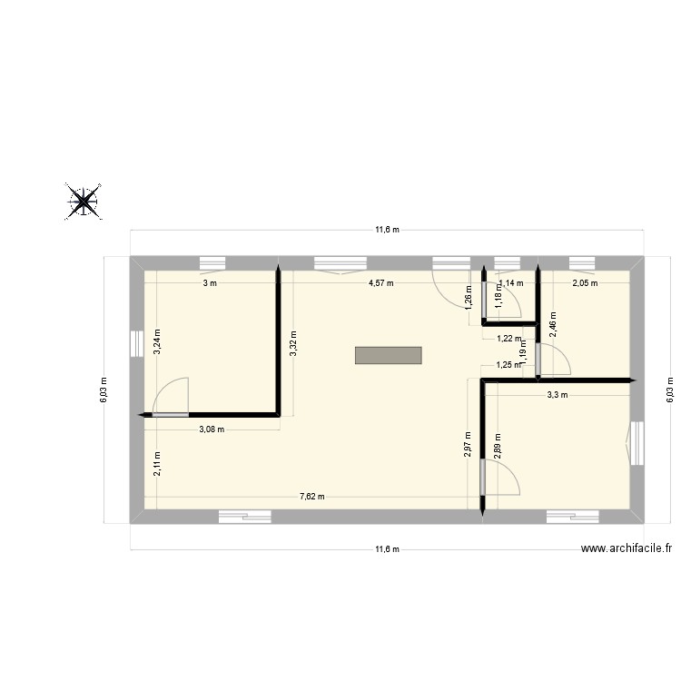 Appartement T3 Plein pied. Plan de 5 pièces et 58 m2