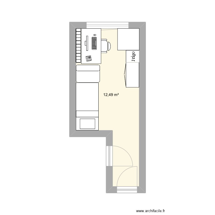 Chambre bx3. Plan de 1 pièce et 12 m2