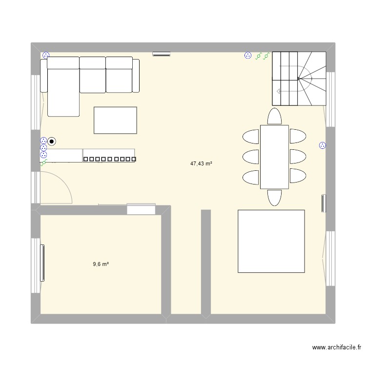 croissy. Plan de 2 pièces et 57 m2