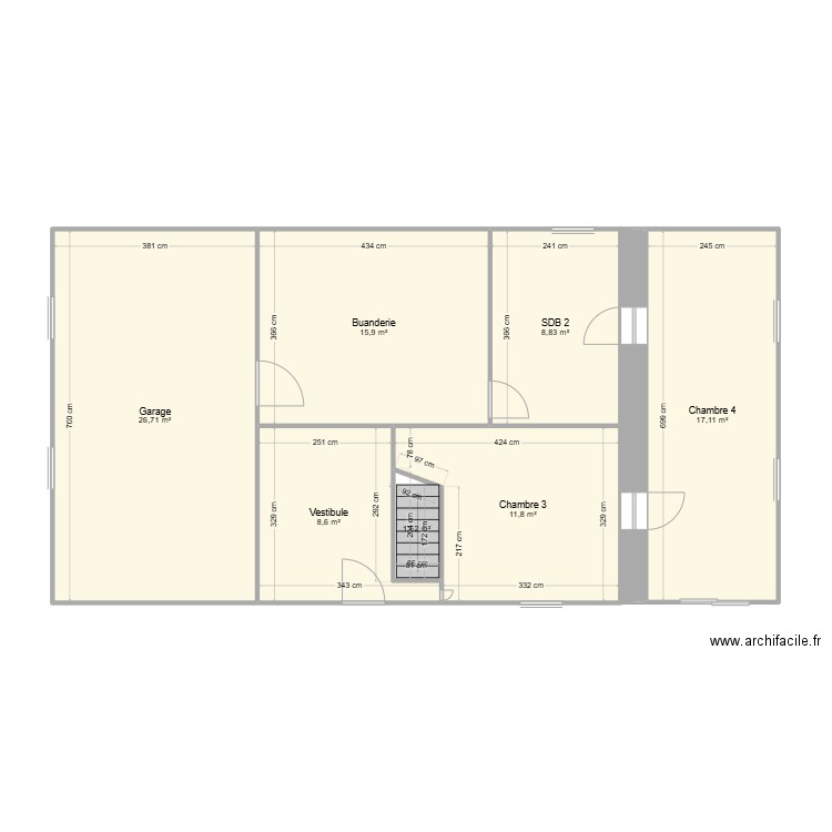 Sous-sol. Plan de 7 pièces et 91 m2